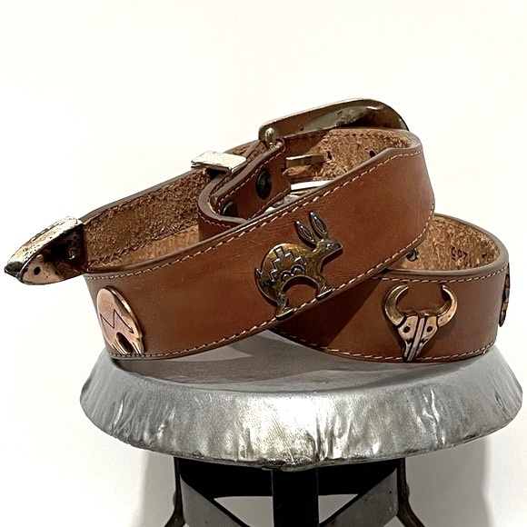 Silver Creek Collection Brown Leather Silver Charm Western Belt Size Small - Picture 16 of 16